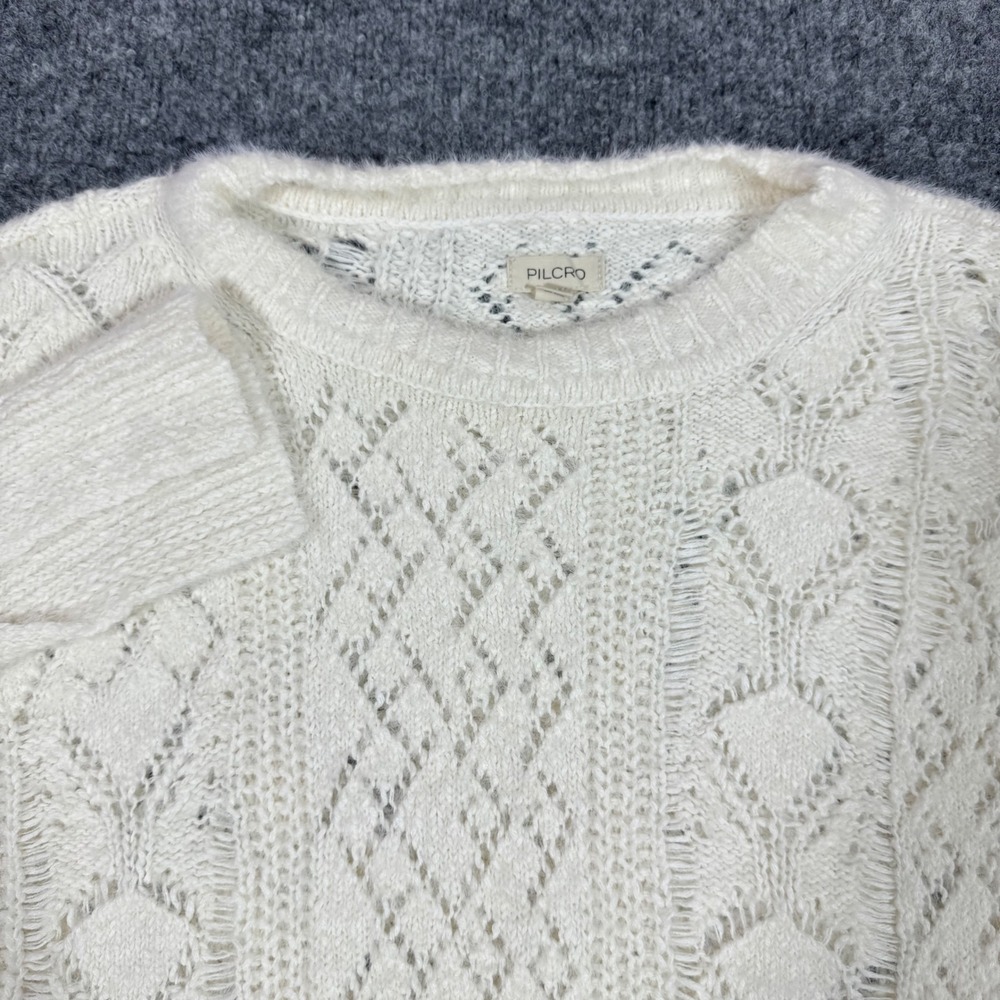 Pilcro Pointelle Open Knit Sweater Womens Medium White Cotton Blend EUC Boho